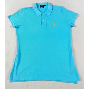 Polo Ralph Lauren Shirt Womens Large Blue Collared Short Sleeve Skinny Polo Top
